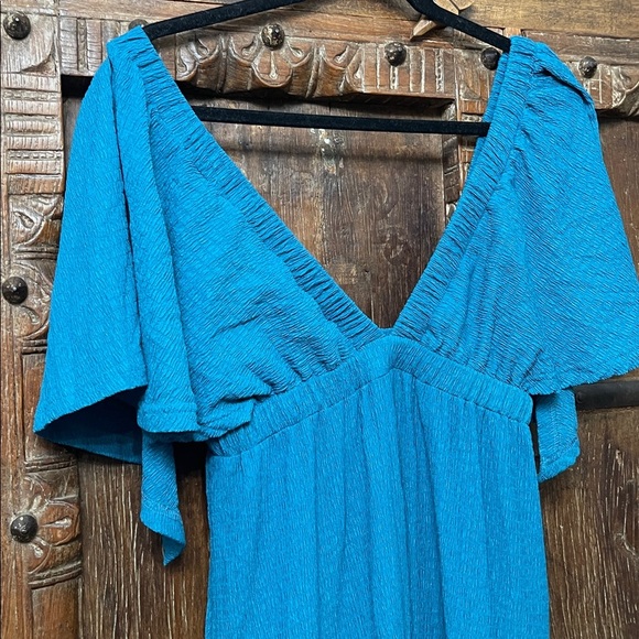 Turquoise Boho Maxi Dress | Flutter Sleeves Resort Vacation Dress | Size M - Picture 5 of 8
